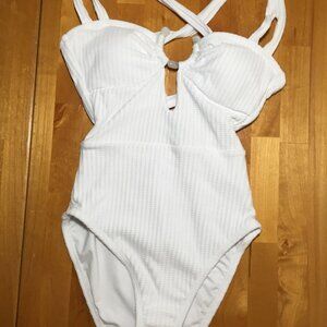 BECCA One Piece Swimsuit Criss Cross Back White Small Medium NWT